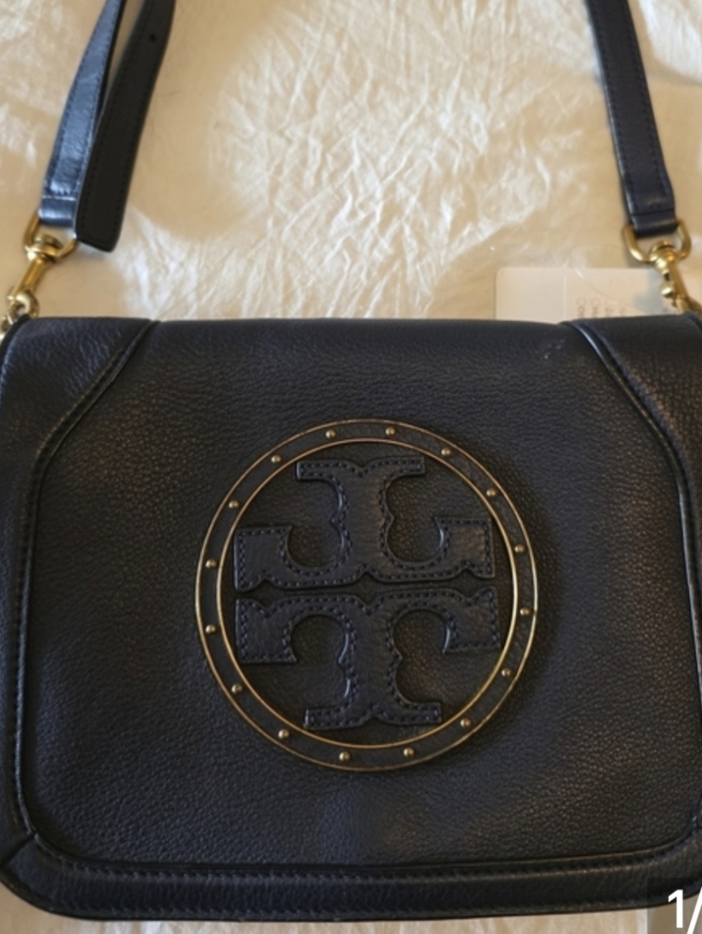 AUTHENTIC Tory Burch Black Leather Crossbody Bag with Signature Logo